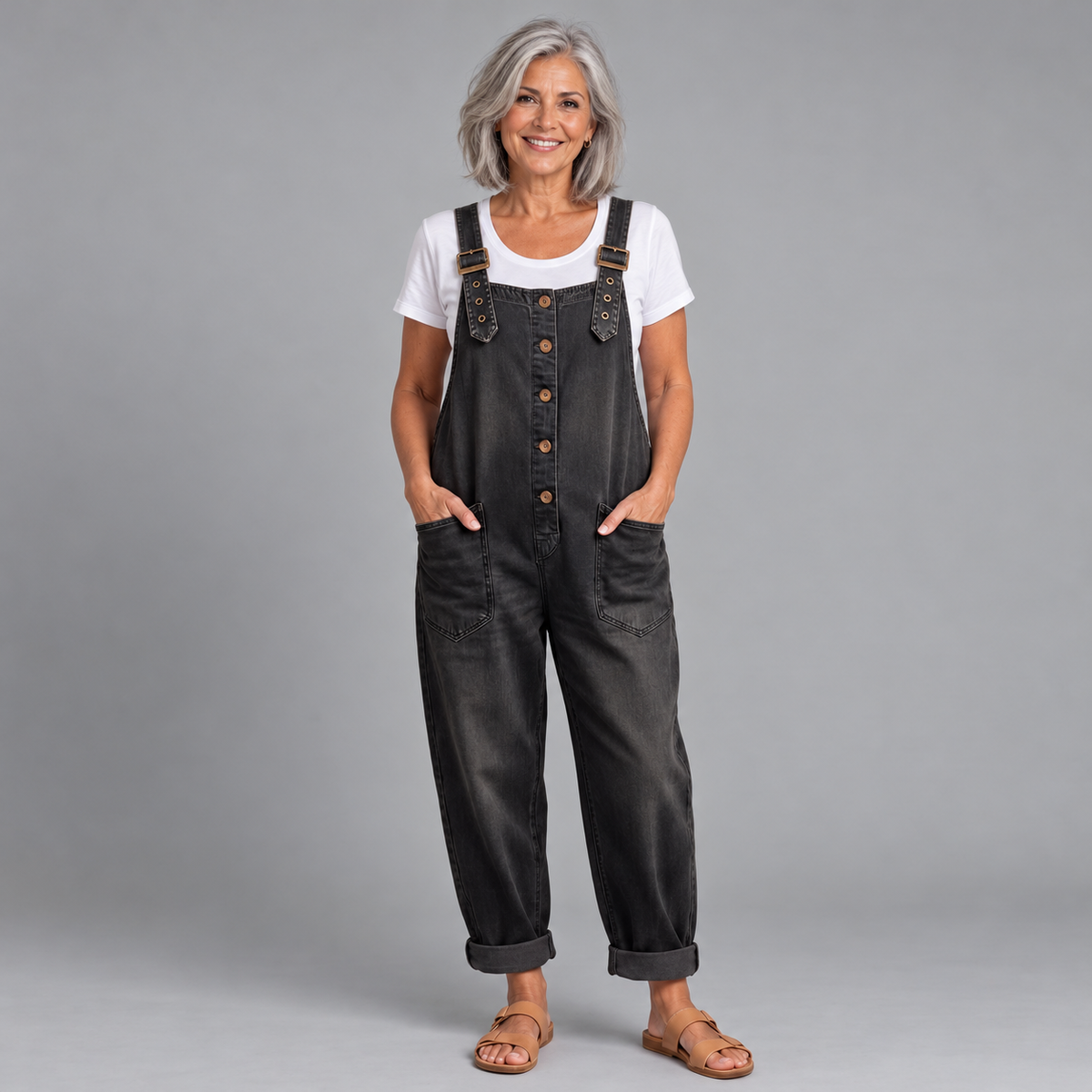 Saylor denim overalls – Black adjustable straps