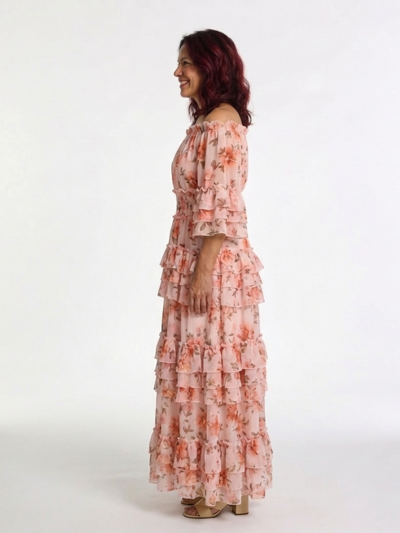 Rosalie | Off-Shoulder Floral Tiered Maxi Dress — Pink — photo 2
