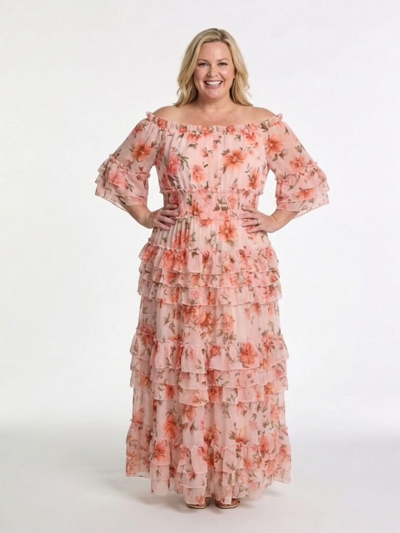 Rosalie | Off-Shoulder Floral Tiered Maxi Dress — Pink — photo 5