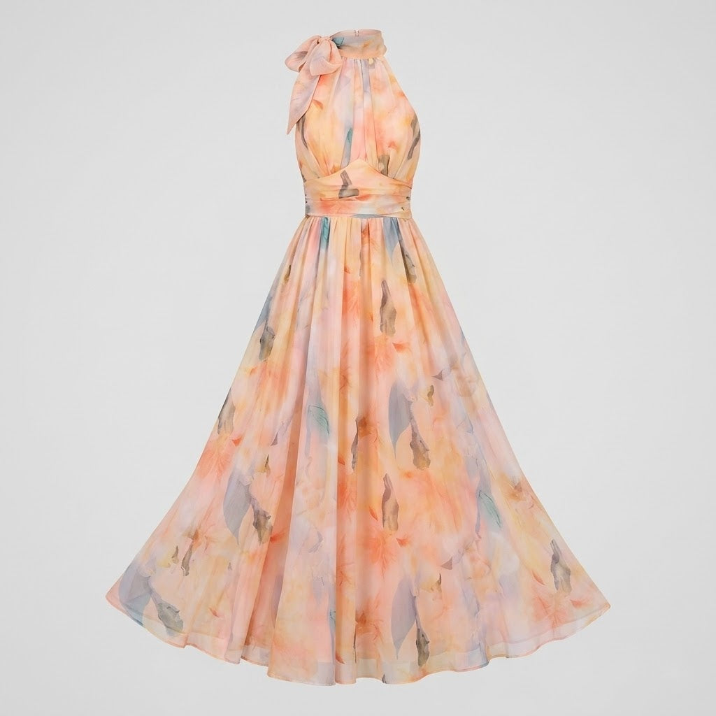 Élodie Moreau | Floral Halter Maxi Dress