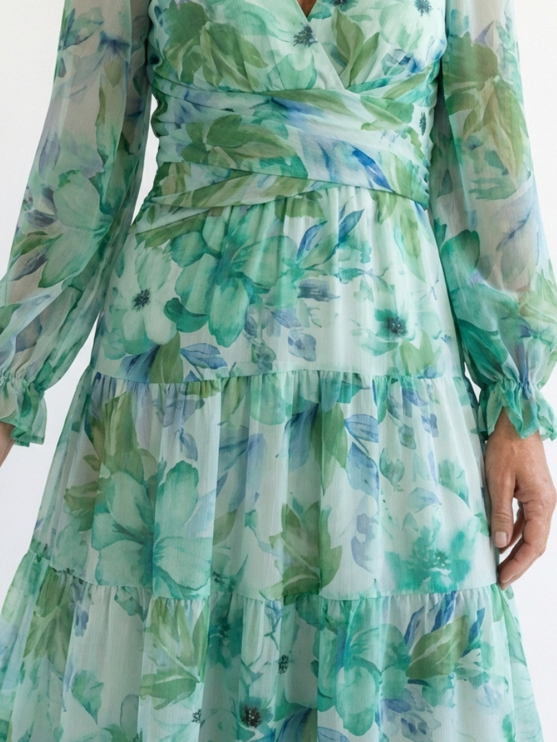 Althea | Long Sleeve Printed Maxi Dress — Green — photo 2