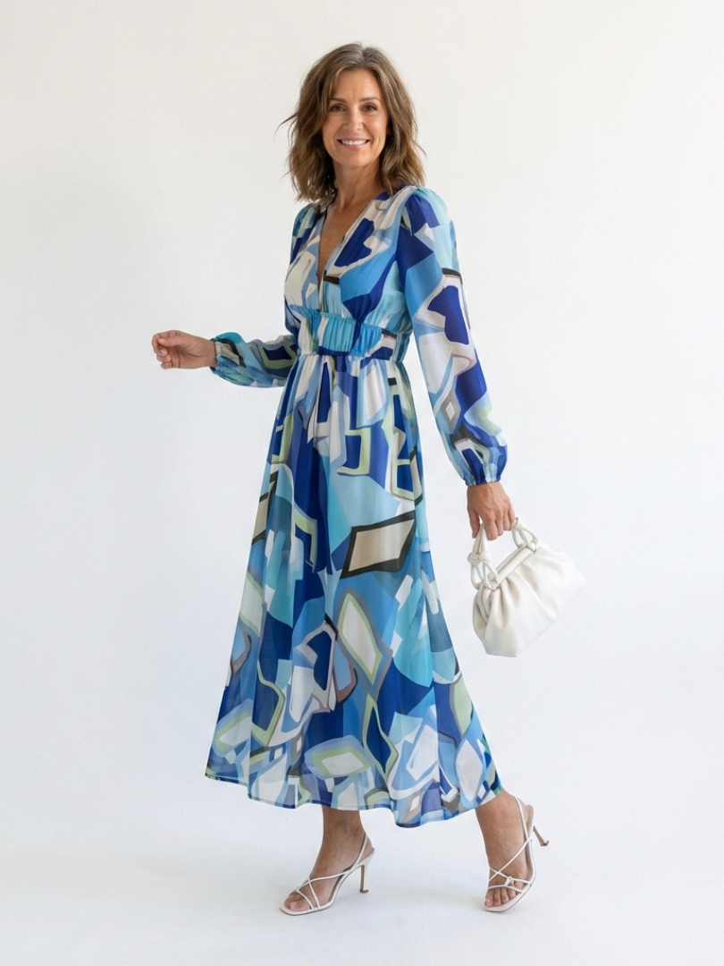 Althea | Long Sleeve Printed Maxi Dress — Blue — photo 8