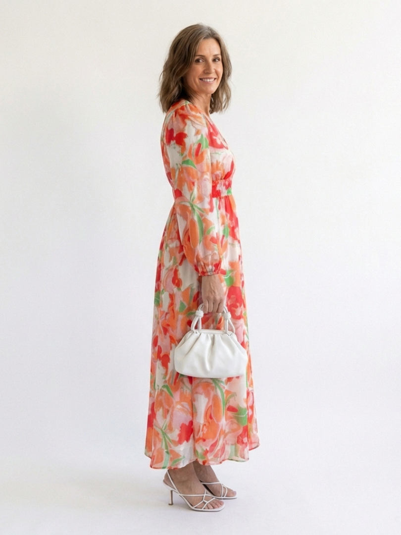 Althea | Long Sleeve Printed Maxi Dress — Orange — photo 7