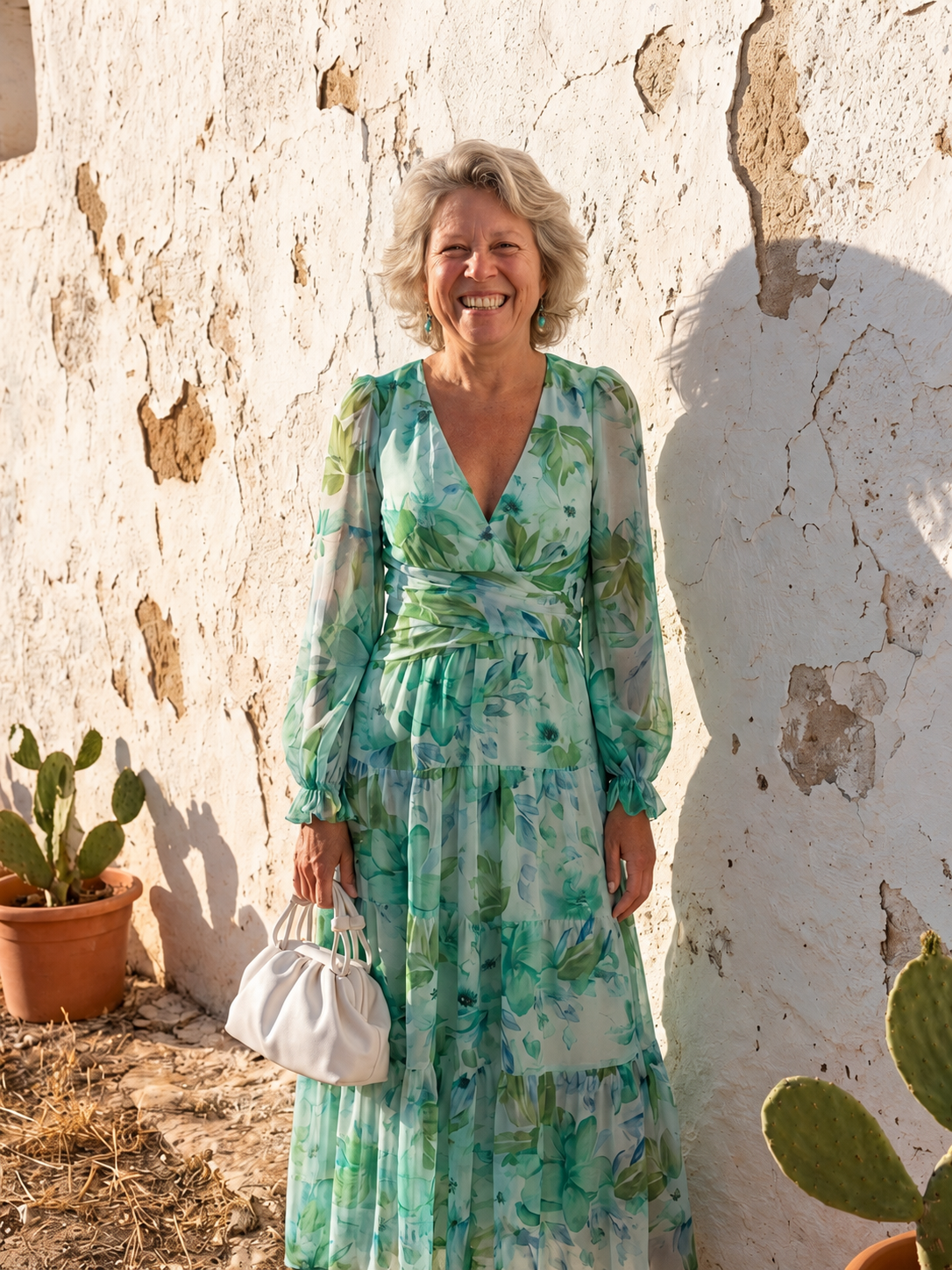 Althea | Long Sleeve Printed Maxi Dress — Green — photo 12