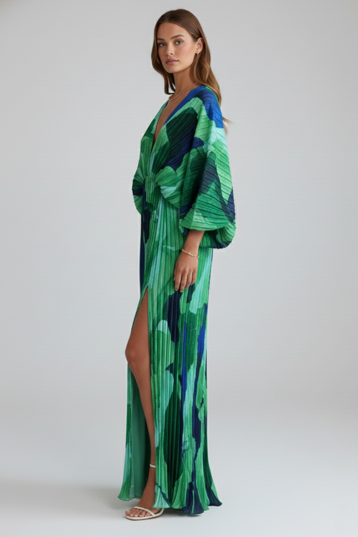Matilda Parker | Pleated V-Neck Maxi Dress