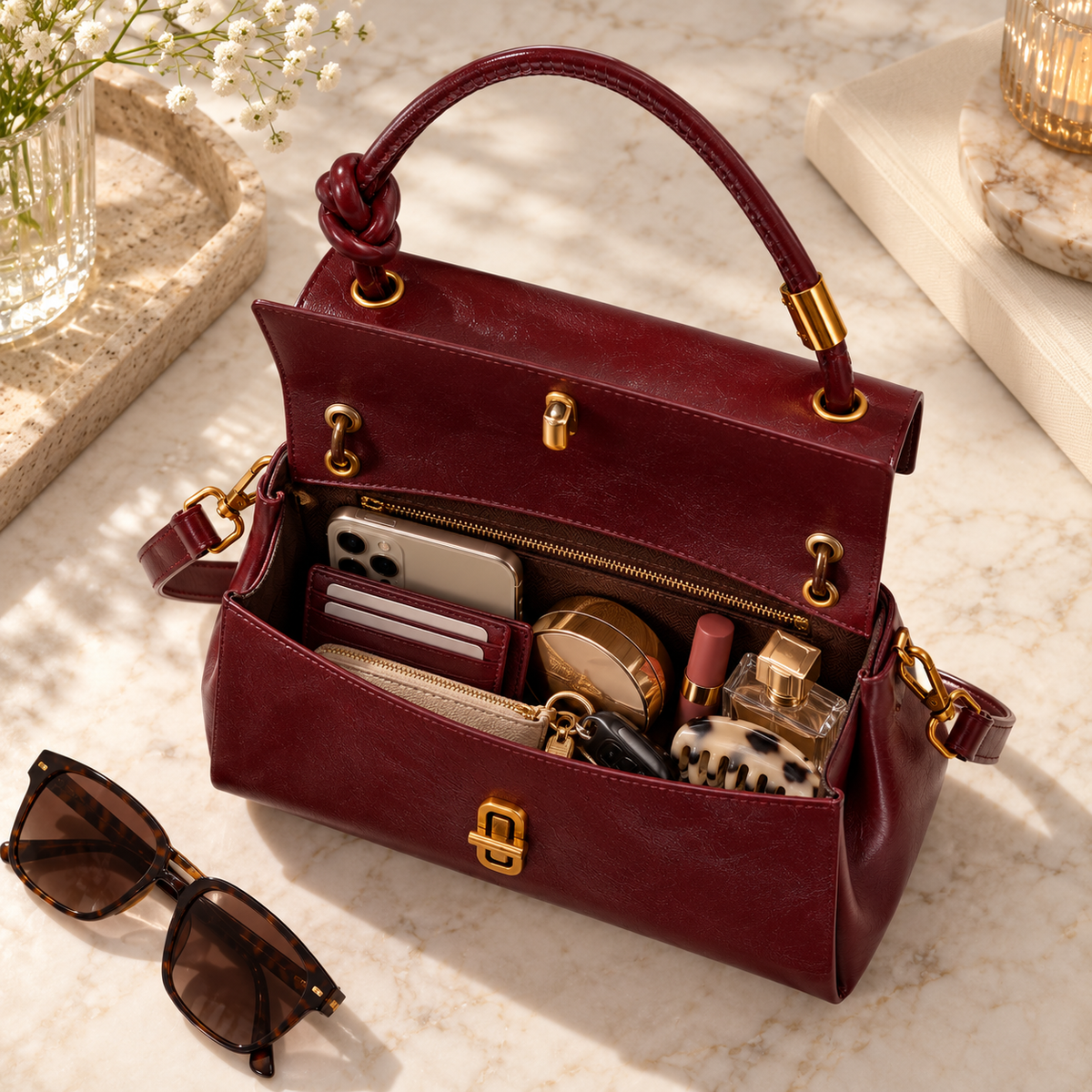 Meghan Knotted Satchel – Textured Handbag