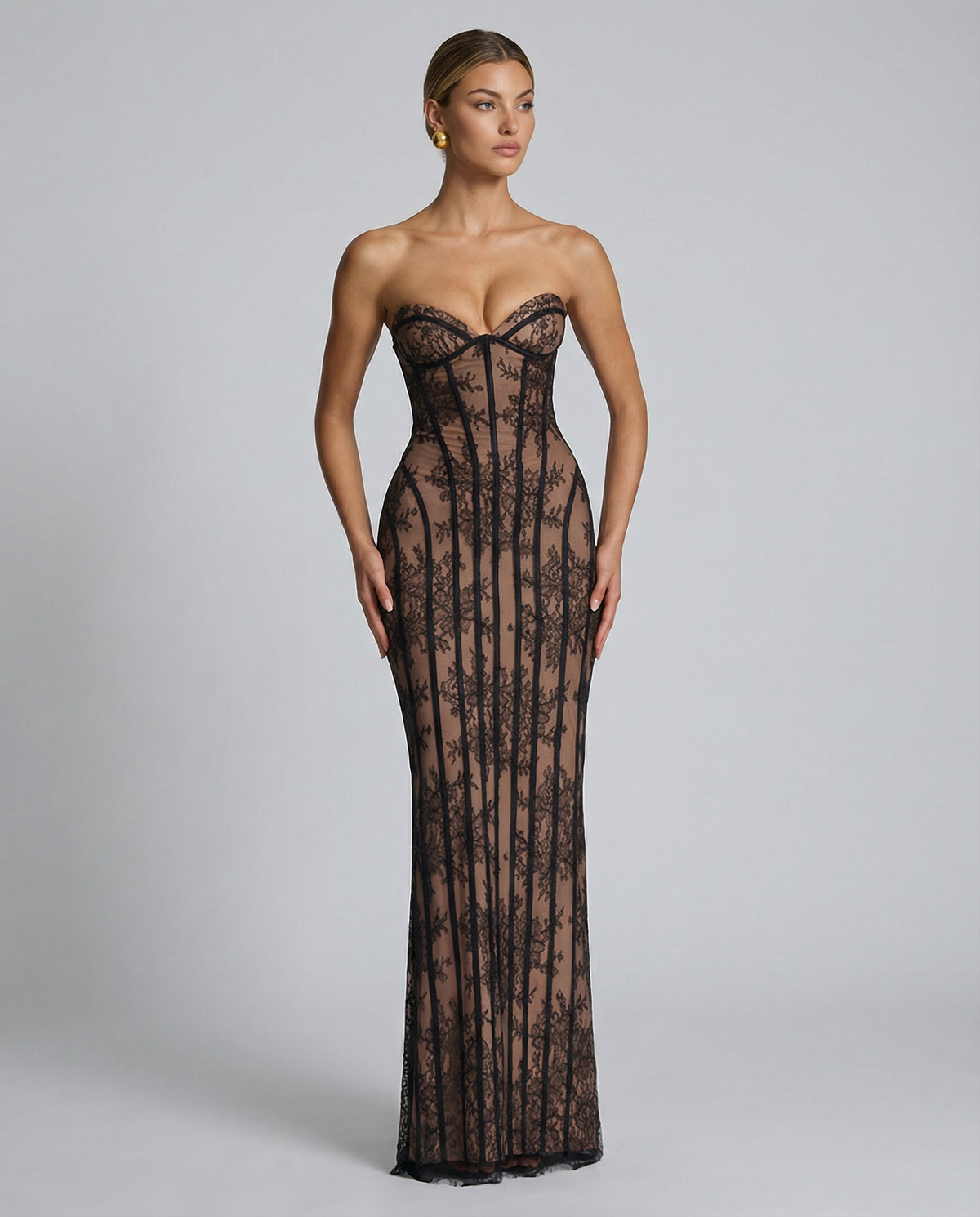 Valentina Rossi | Strapless Lace Corset Maxi Dress