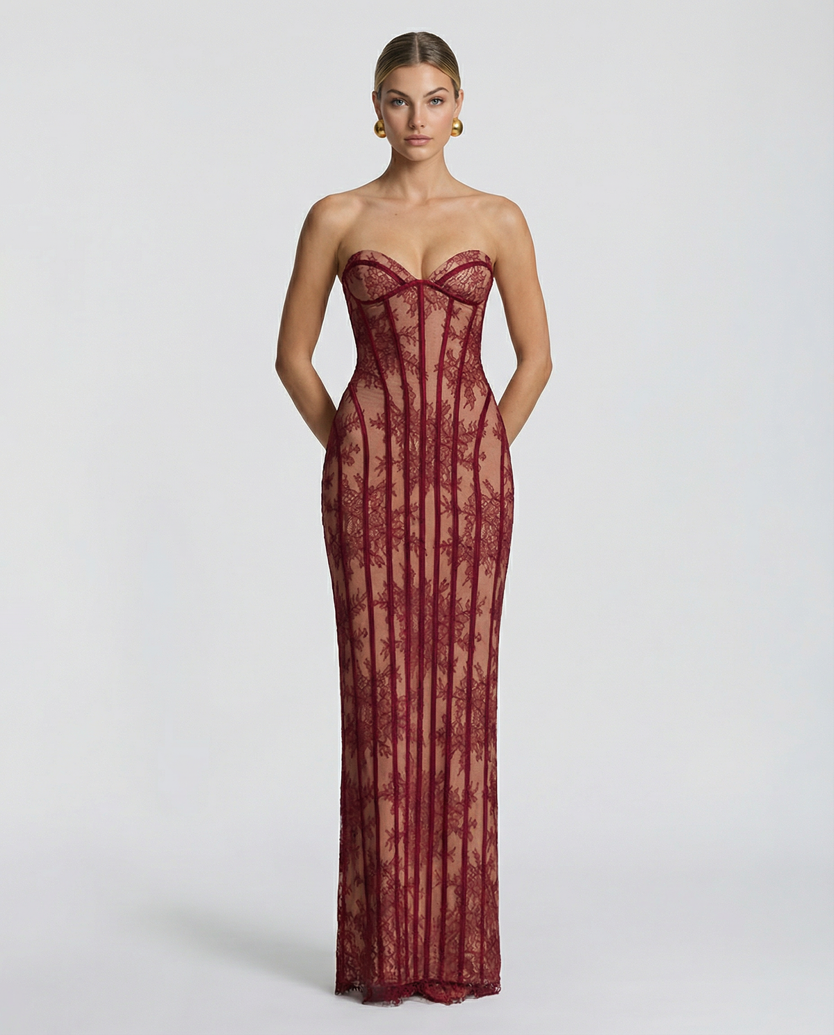 Valentina Rossi | Strapless Lace Corset Maxi Dress