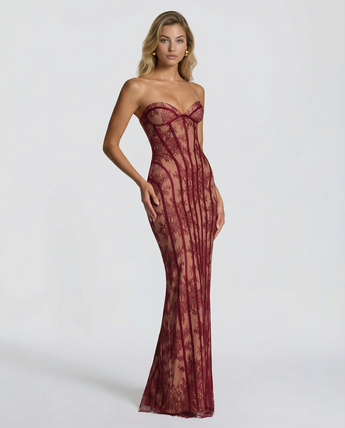 Valentina Rossi | Strapless Lace Corset Maxi Dress