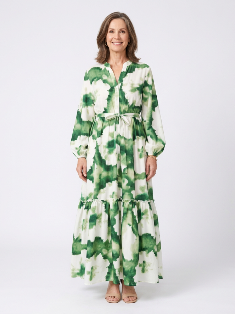 Sabine | Long Sleeve Tie-Waist Tiered Maxi Dress — Floral — photo 1