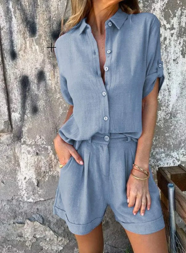 Ruby Sheffield | Linen-Blend Shorts and Top Set For Women