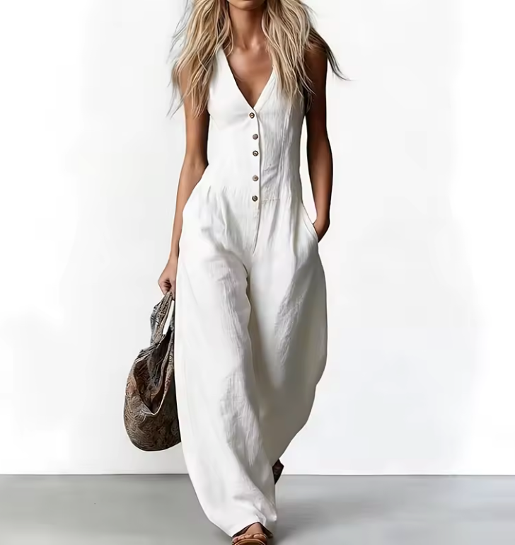Marlowe button-front jumpsuit in white