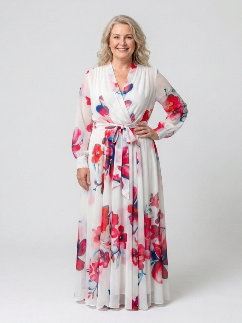 Lillian | Floral Long Sleeve Wrap Maxi Dress — Red — photo 4