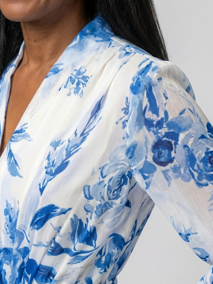 Lillian | Floral Long Sleeve Wrap Maxi Dress — Blue — photo 5