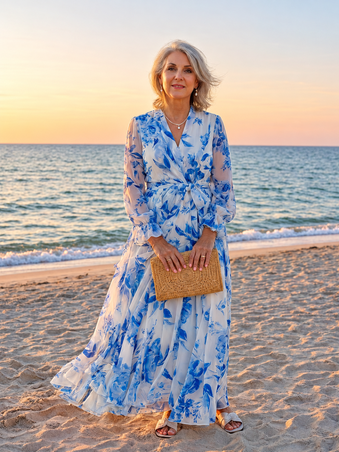 Lillian | Floral Long Sleeve Wrap Maxi Dress — Blue — photo 8
