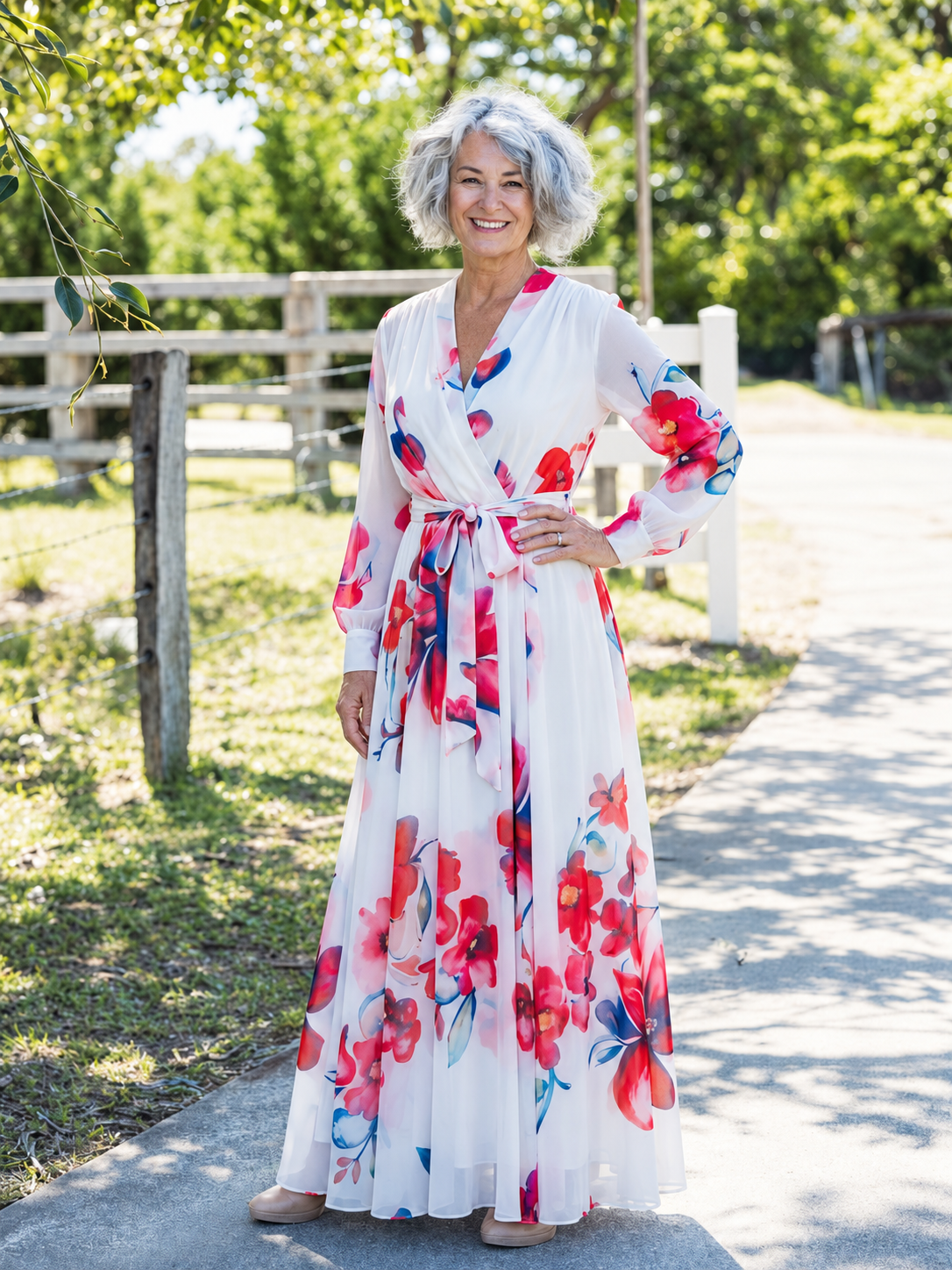 Lillian | Floral Long Sleeve Wrap Maxi Dress — Red — photo 7