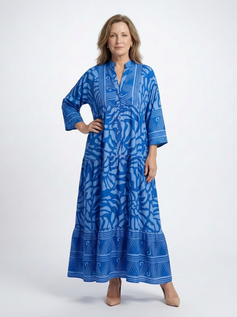 Marielle | Button-Front Midi Dress — Blue — photo 4