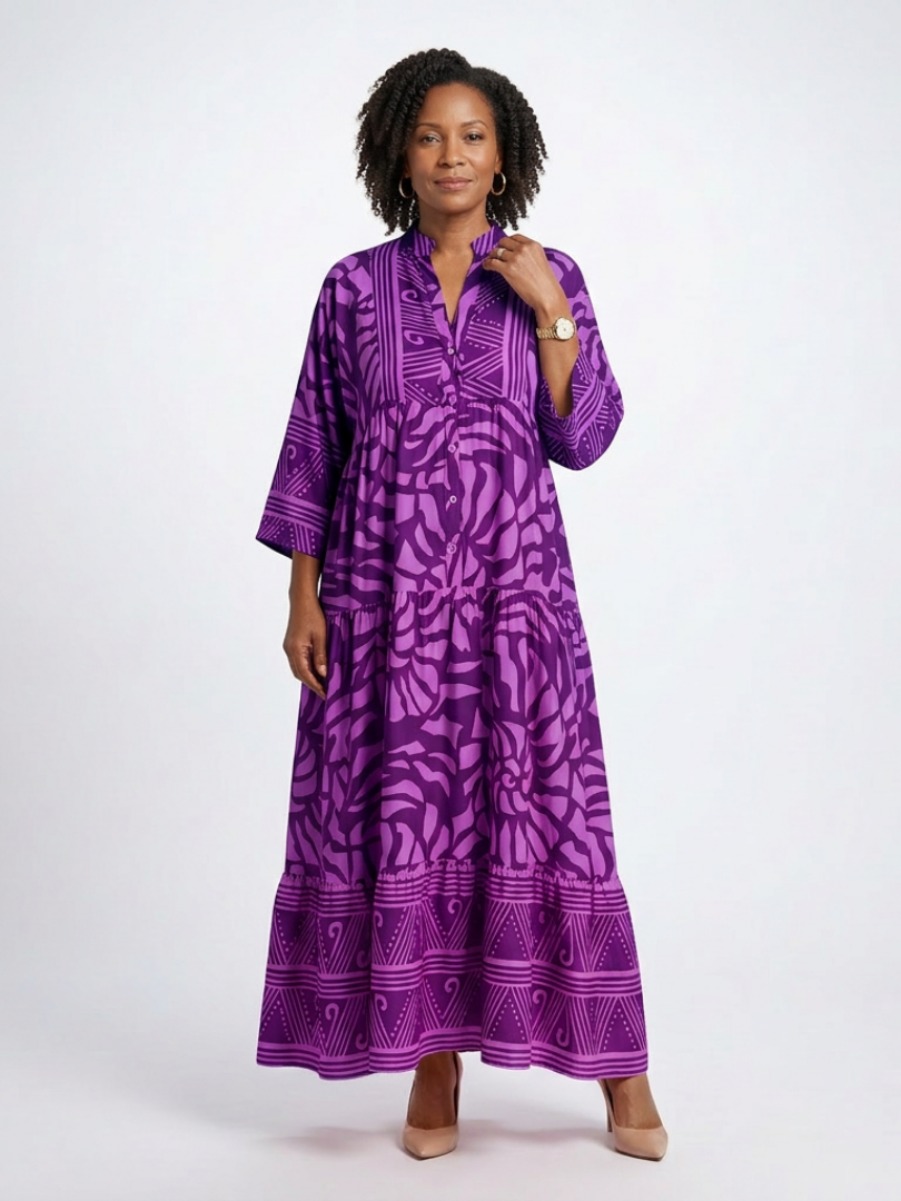 Marielle | Button-Front Midi Dress — Purple — photo 5