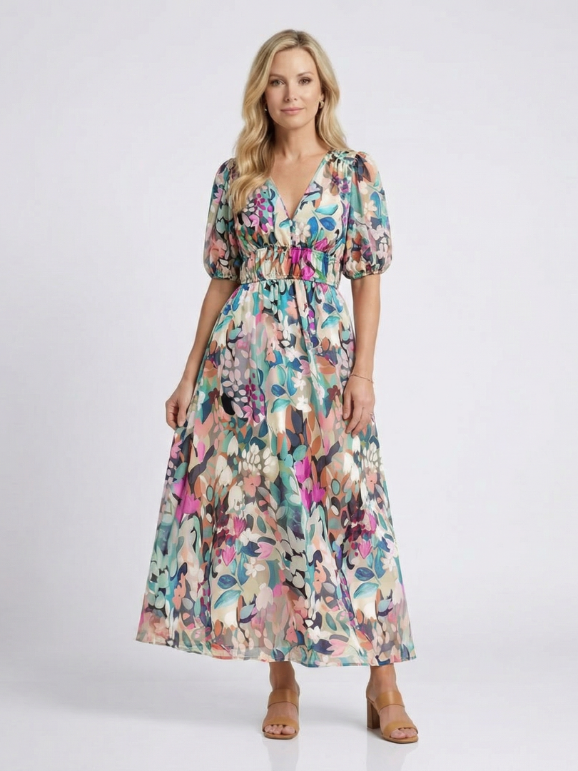 Eulalie | V-Neck Floral Midi Dress — Floral — photo 1