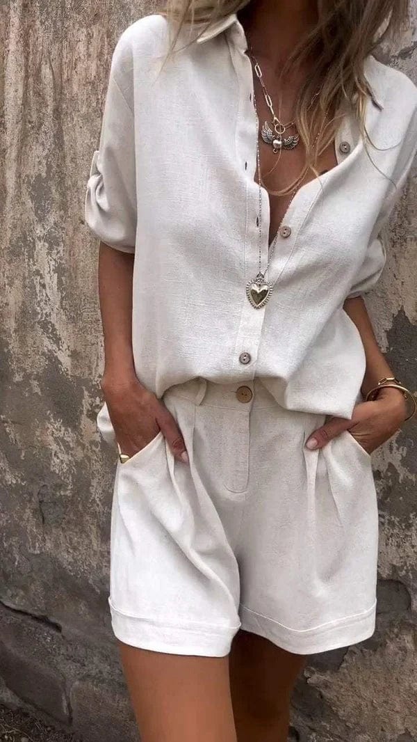 Ruby Sheffield | Linen-Blend Shorts and Top Set For Women