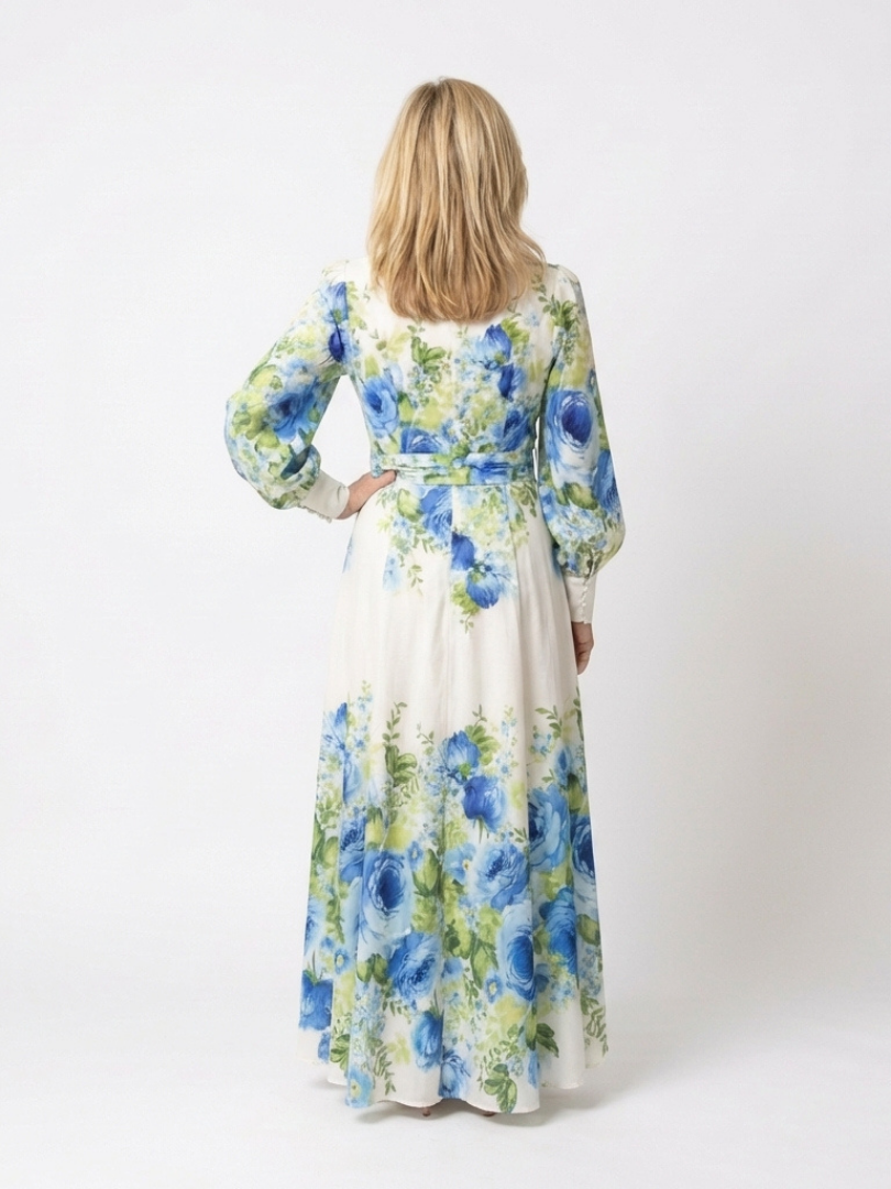 Harper | Long Sleeve Floral Button-Front Maxi Dress — Green — photo 2