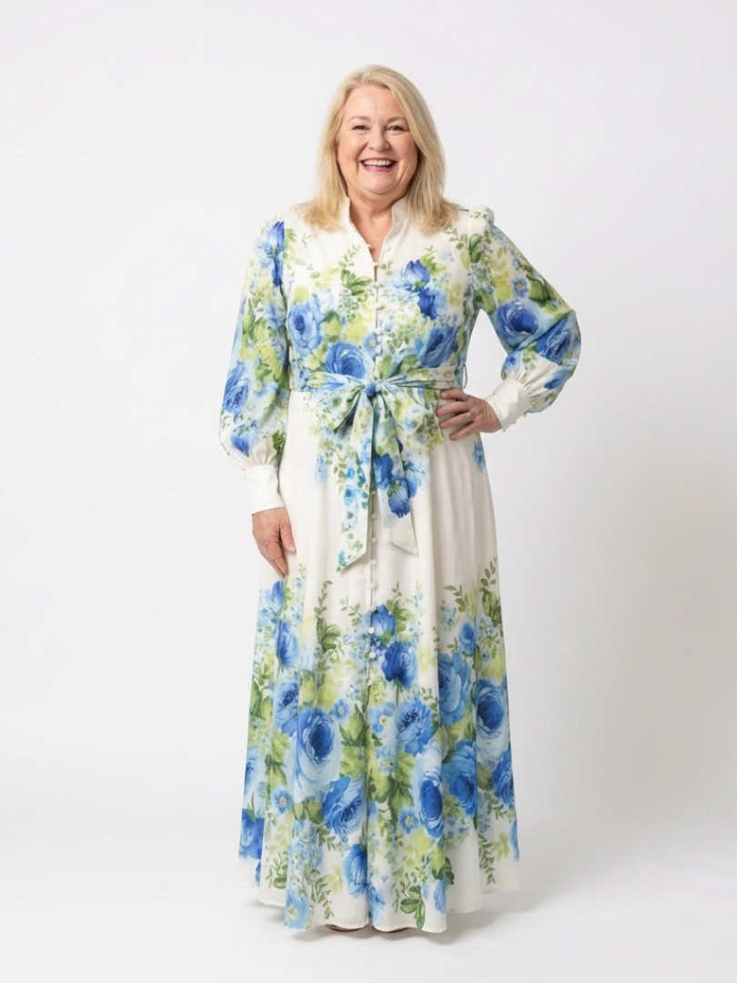 Harper | Long Sleeve Floral Button-Front Maxi Dress — Green — photo 3