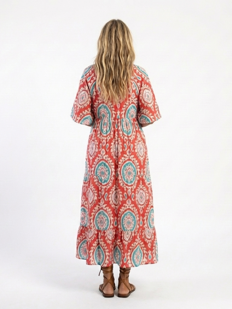 Zaria | Paisley Print V-Neck Midi Dress — Red — photo 4