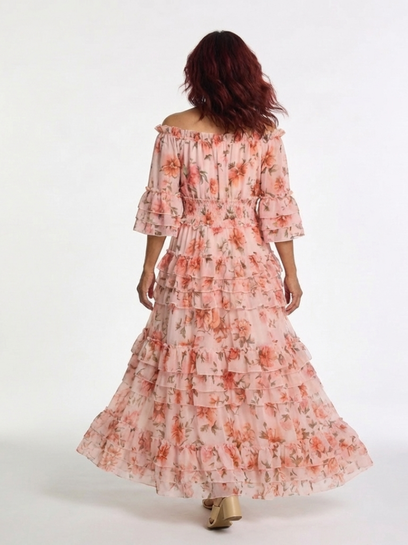 Rosalie | Off-Shoulder Floral Tiered Maxi Dress — Pink — photo 4