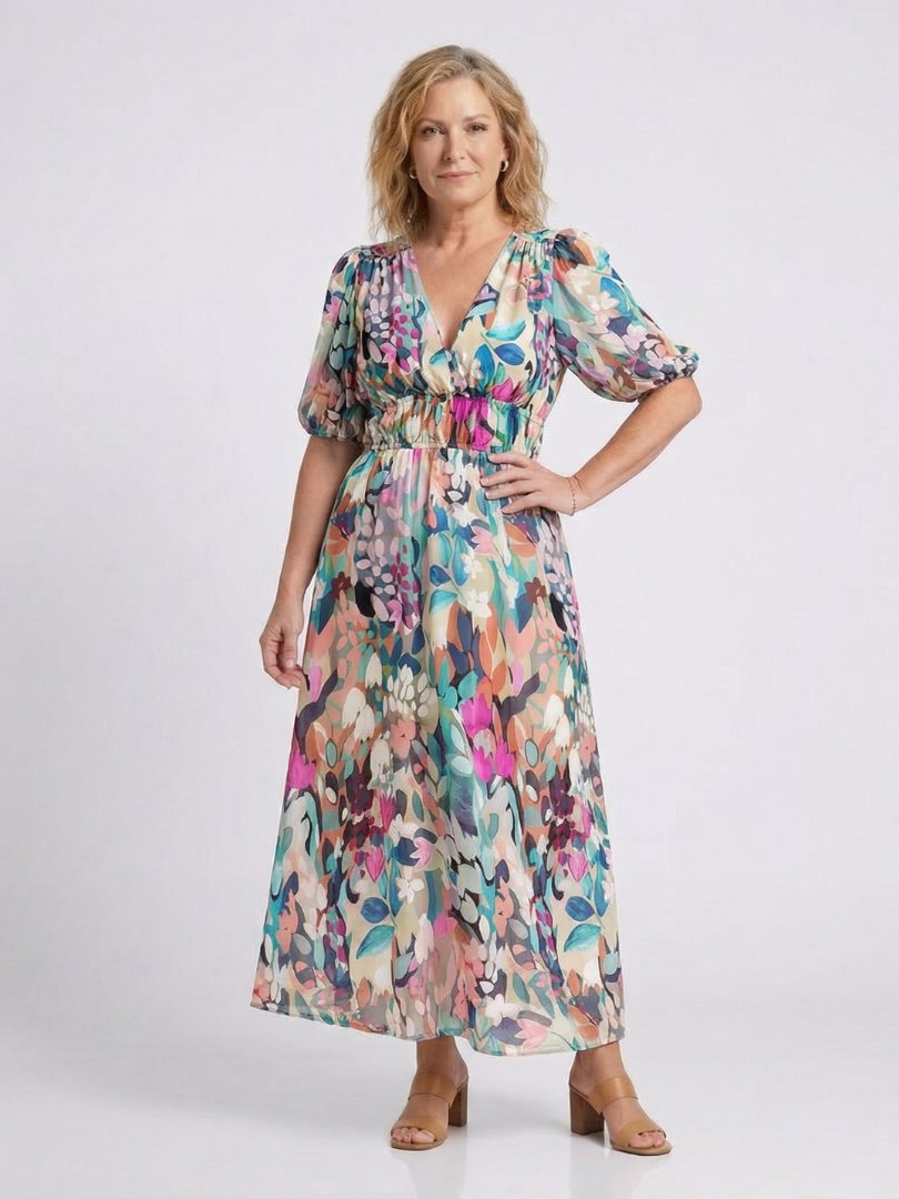 Eulalie | V-Neck Floral Midi Dress — Floral — photo 3