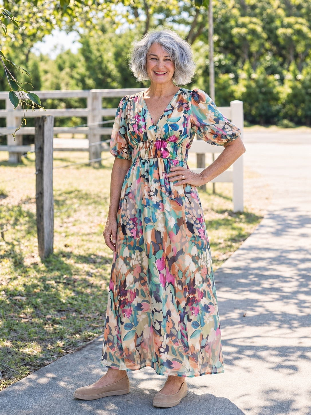 Eulalie | V-Neck Floral Midi Dress — Floral — photo 4