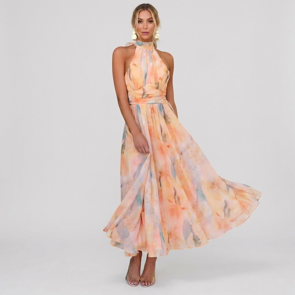 Élodie Moreau | Floral Halter Maxi Dress