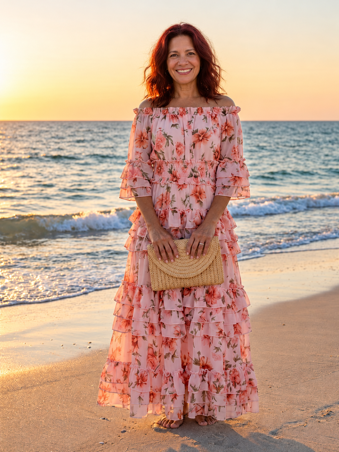 Rosalie | Off-Shoulder Floral Tiered Maxi Dress — Pink — photo 6
