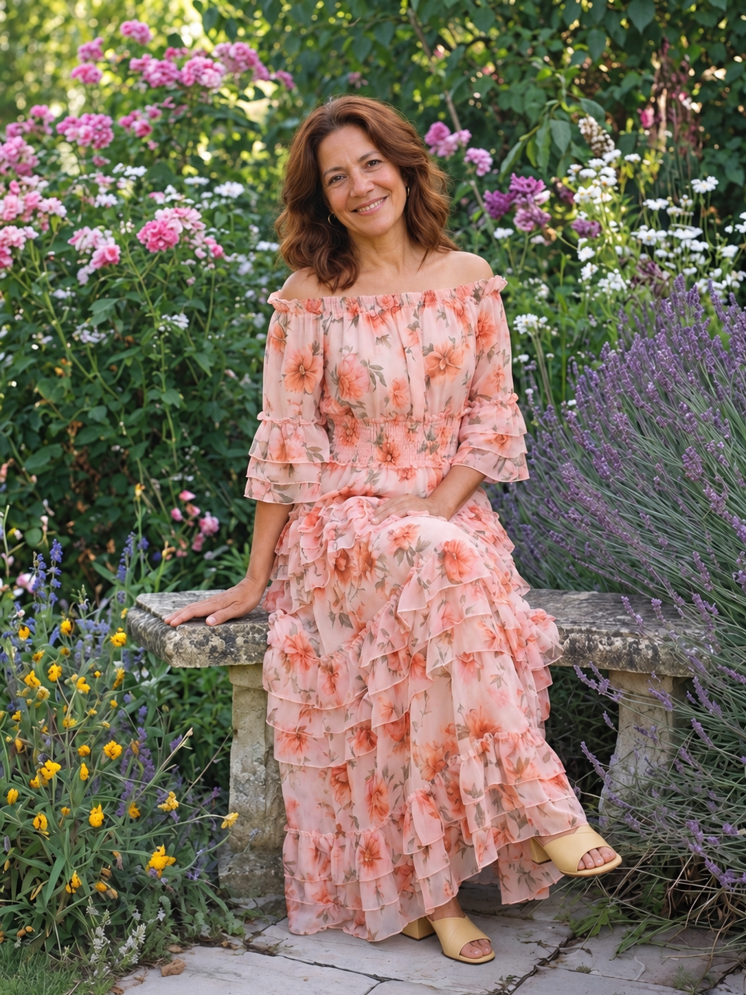 Rosalie | Off-Shoulder Floral Tiered Maxi Dress — Pink — photo 7
