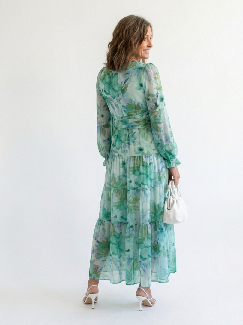 Althea | Long Sleeve Printed Maxi Dress — Green — photo 4
