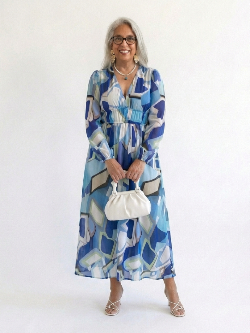 Althea | Long Sleeve Printed Maxi Dress — Blue — photo 10
