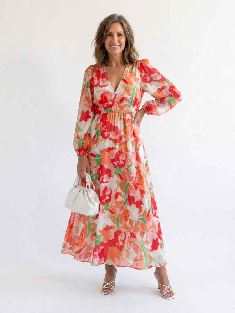 Althea | Long Sleeve Printed Maxi Dress — Orange — photo 5