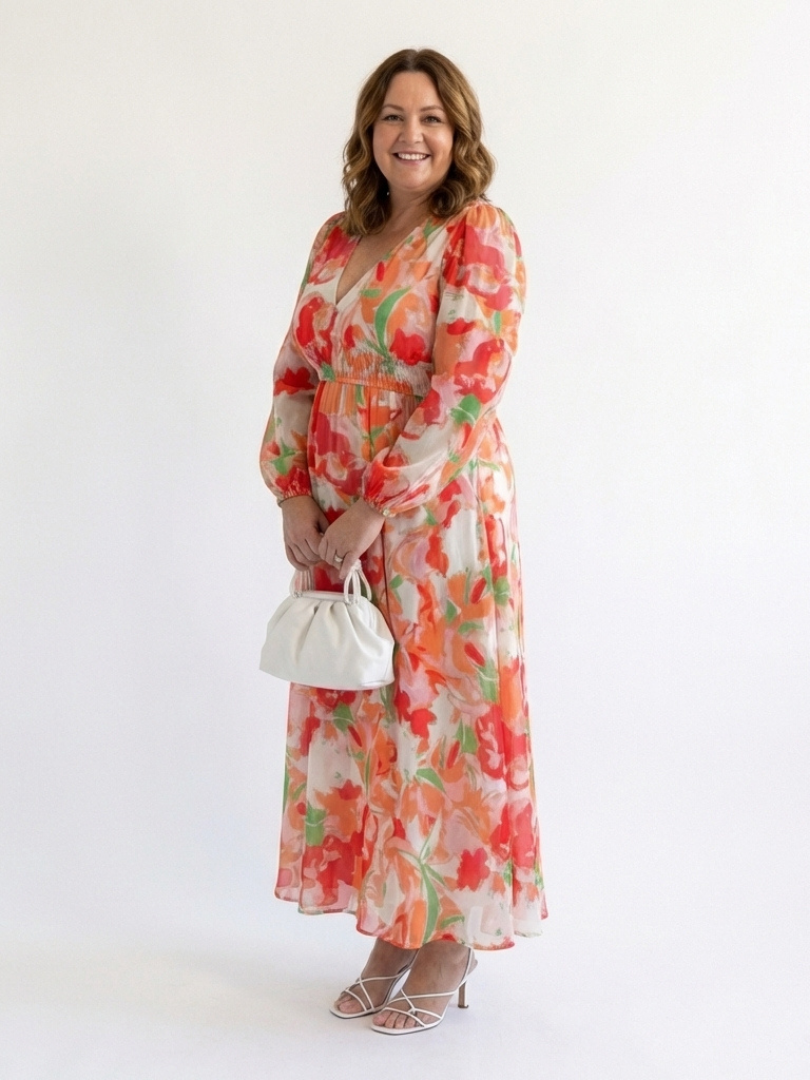 Althea | Long Sleeve Printed Maxi Dress — Orange — photo 6