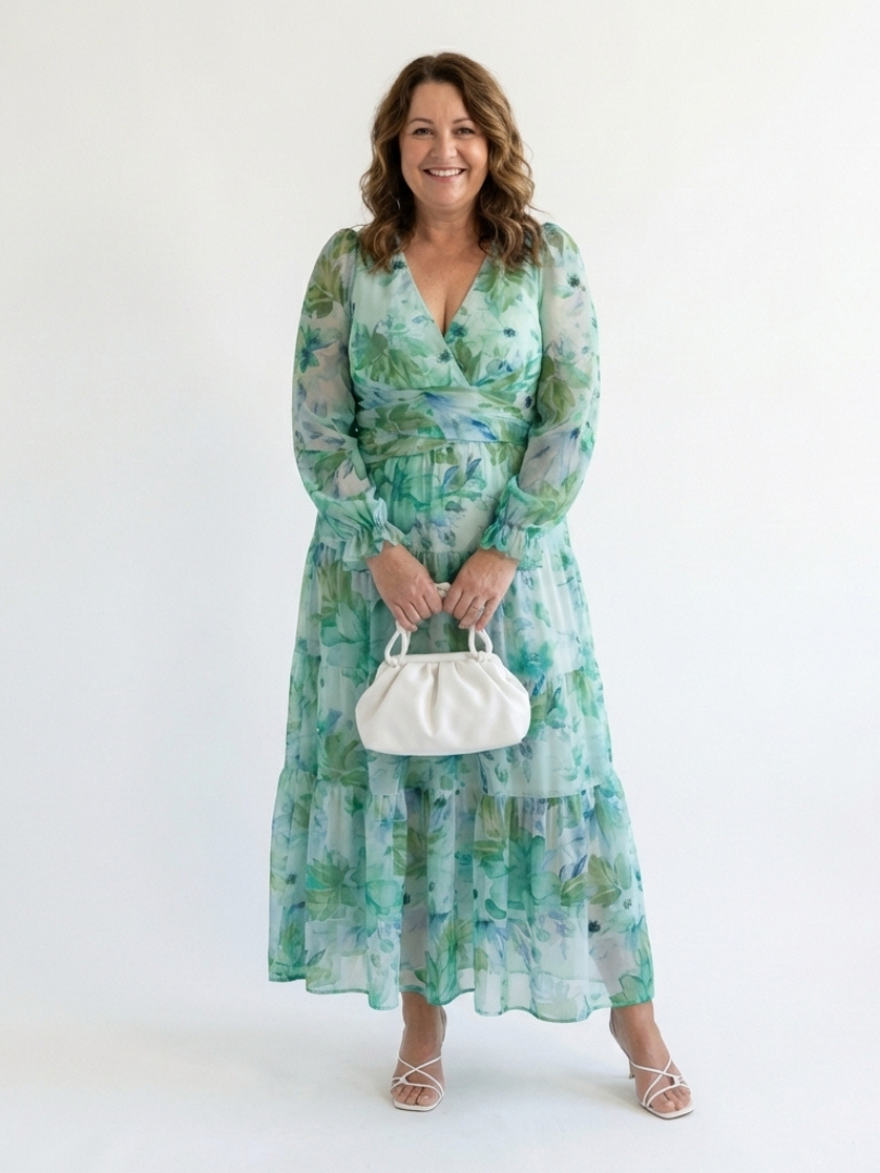 Althea | Long Sleeve Printed Maxi Dress — Green — photo 3