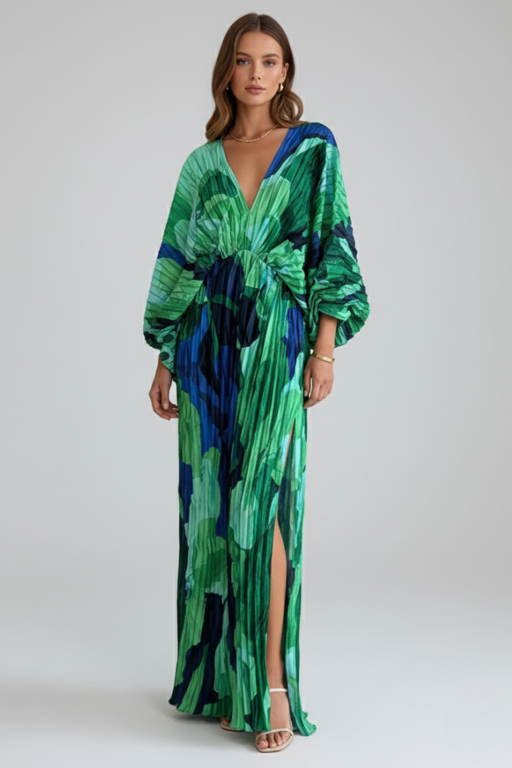 Matilda Parker | Pleated V-Neck Maxi Dress