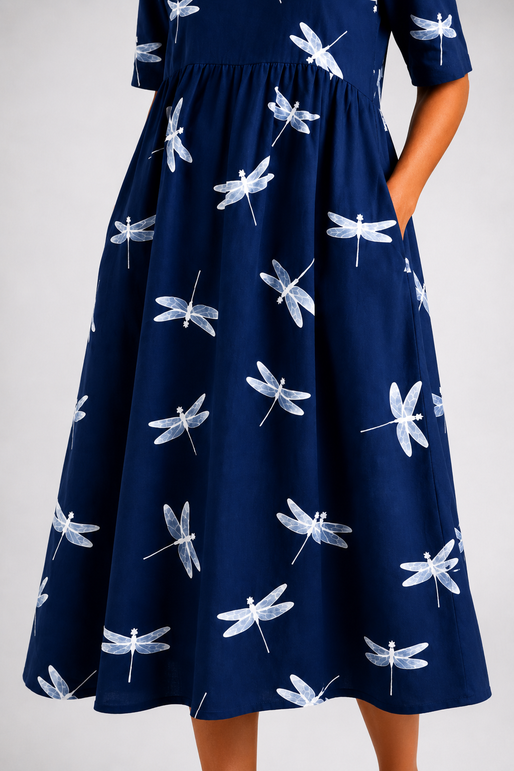 Evelina | Dragonfly Print Midi Dress — Navy — photo 5