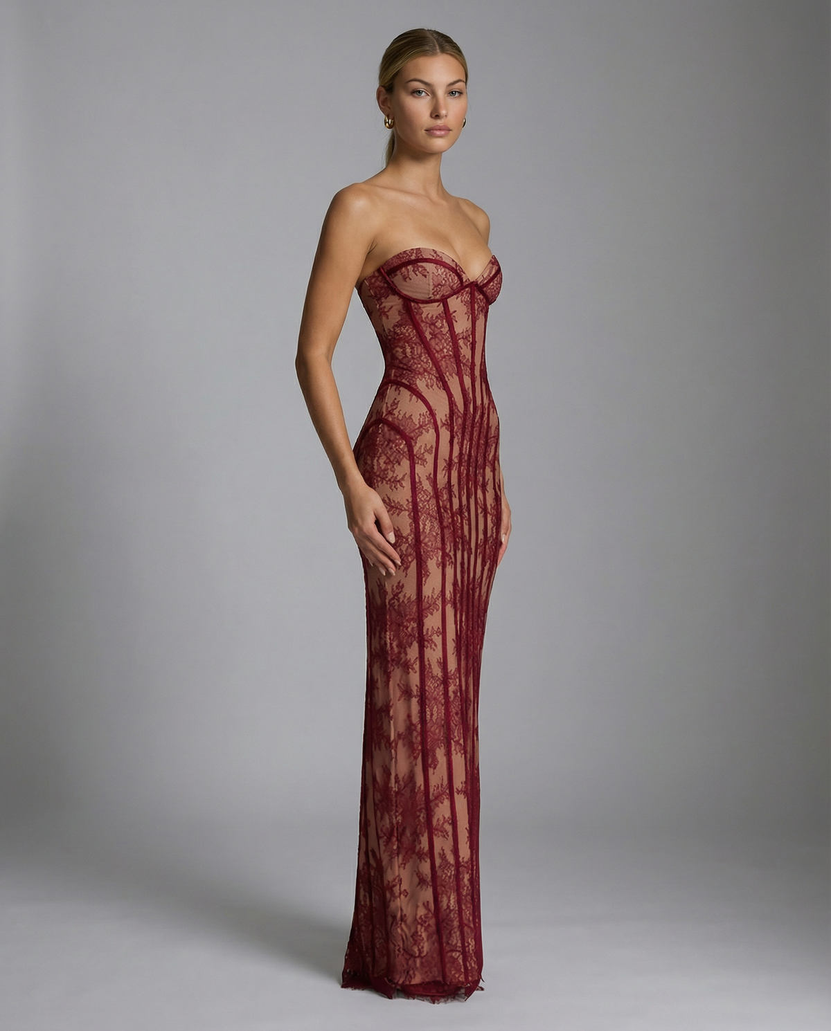 Valentina Rossi | Strapless Lace Corset Maxi Dress