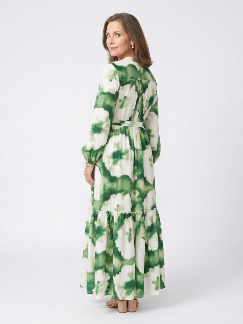 Sabine | Long Sleeve Tie-Waist Tiered Maxi Dress — Floral — photo 2