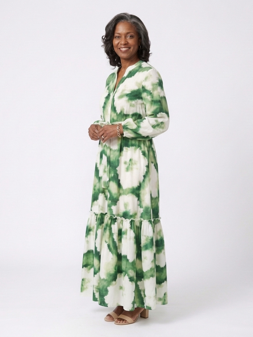 Sabine | Long Sleeve Tie-Waist Tiered Maxi Dress — Floral — photo 3