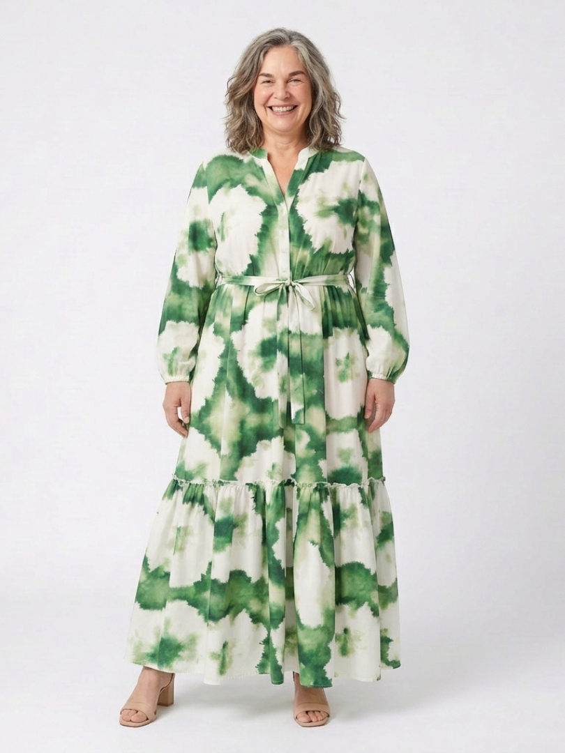 Sabine | Long Sleeve Tie-Waist Tiered Maxi Dress — Floral — photo 4