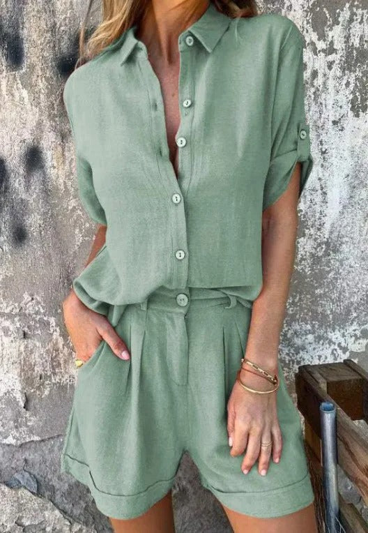 Ruby Sheffield | Linen-Blend Shorts and Top Set For Women