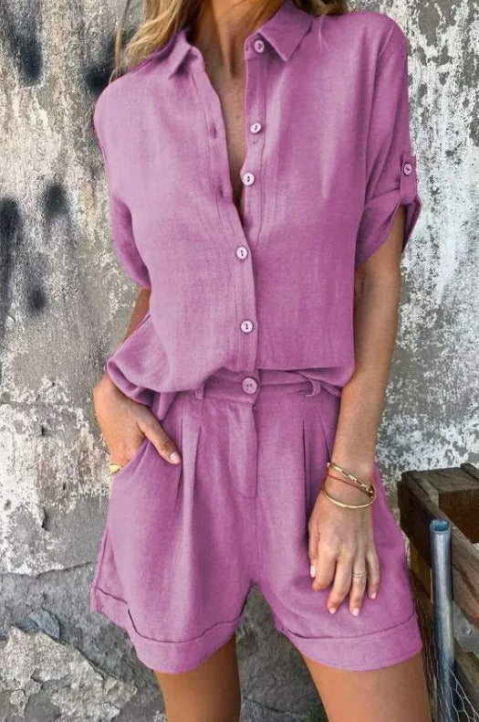 Ruby Sheffield | Linen-Blend Shorts and Top Set For Women