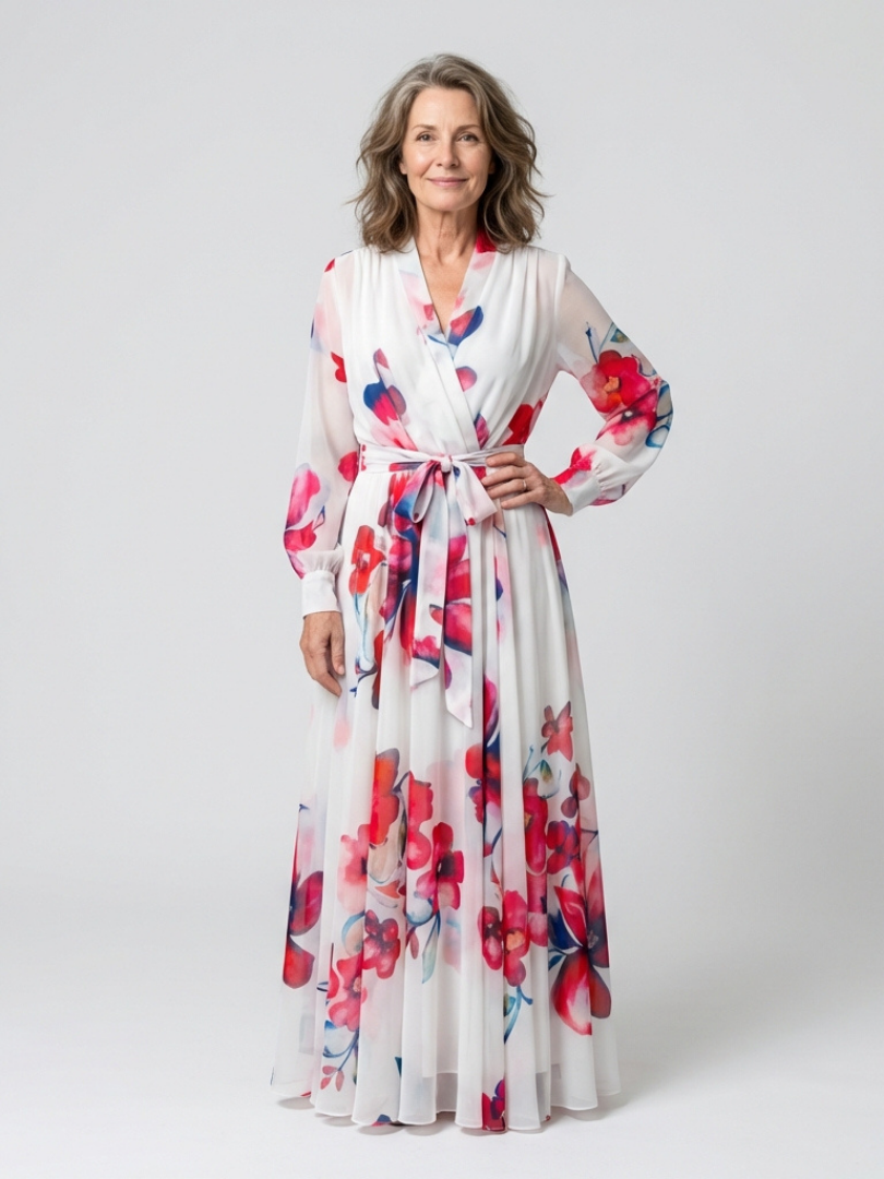 Lillian | Floral Long Sleeve Wrap Maxi Dress — Red — photo 1