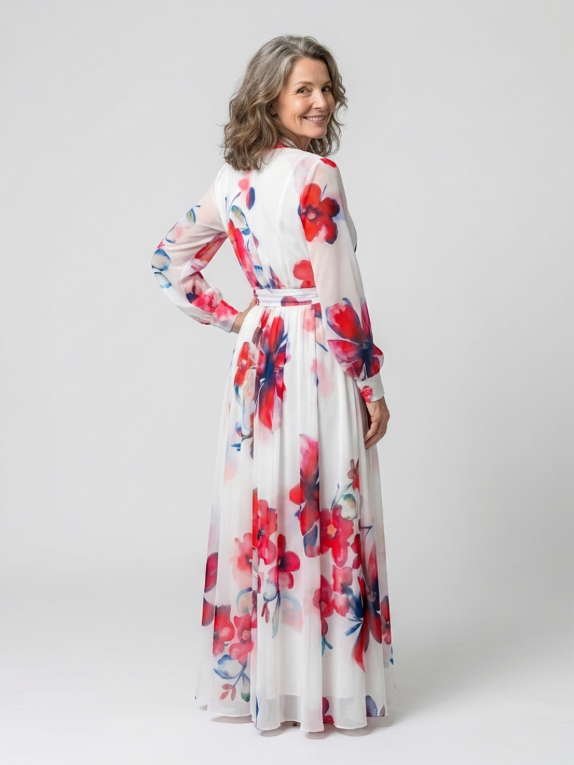 Lillian | Floral Long Sleeve Wrap Maxi Dress — Red — photo 3